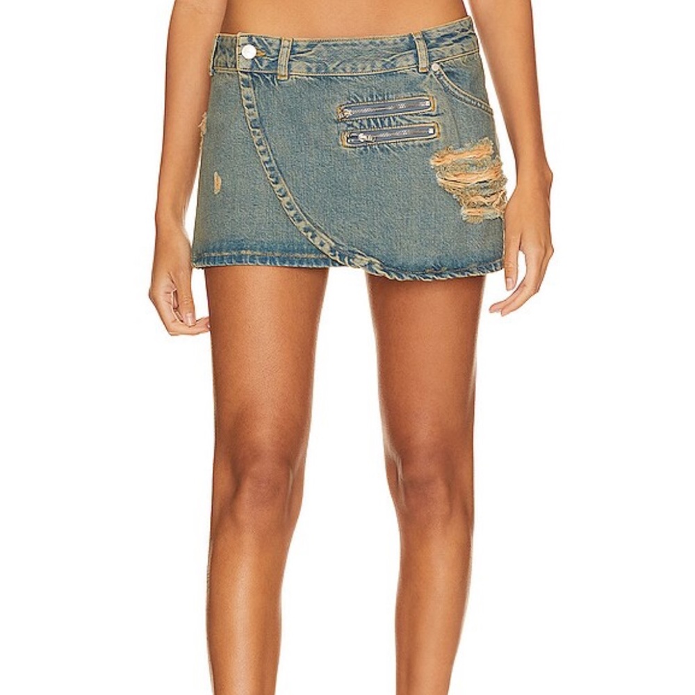 Miaou Hunter Skirt in Green Acid Denim (M)